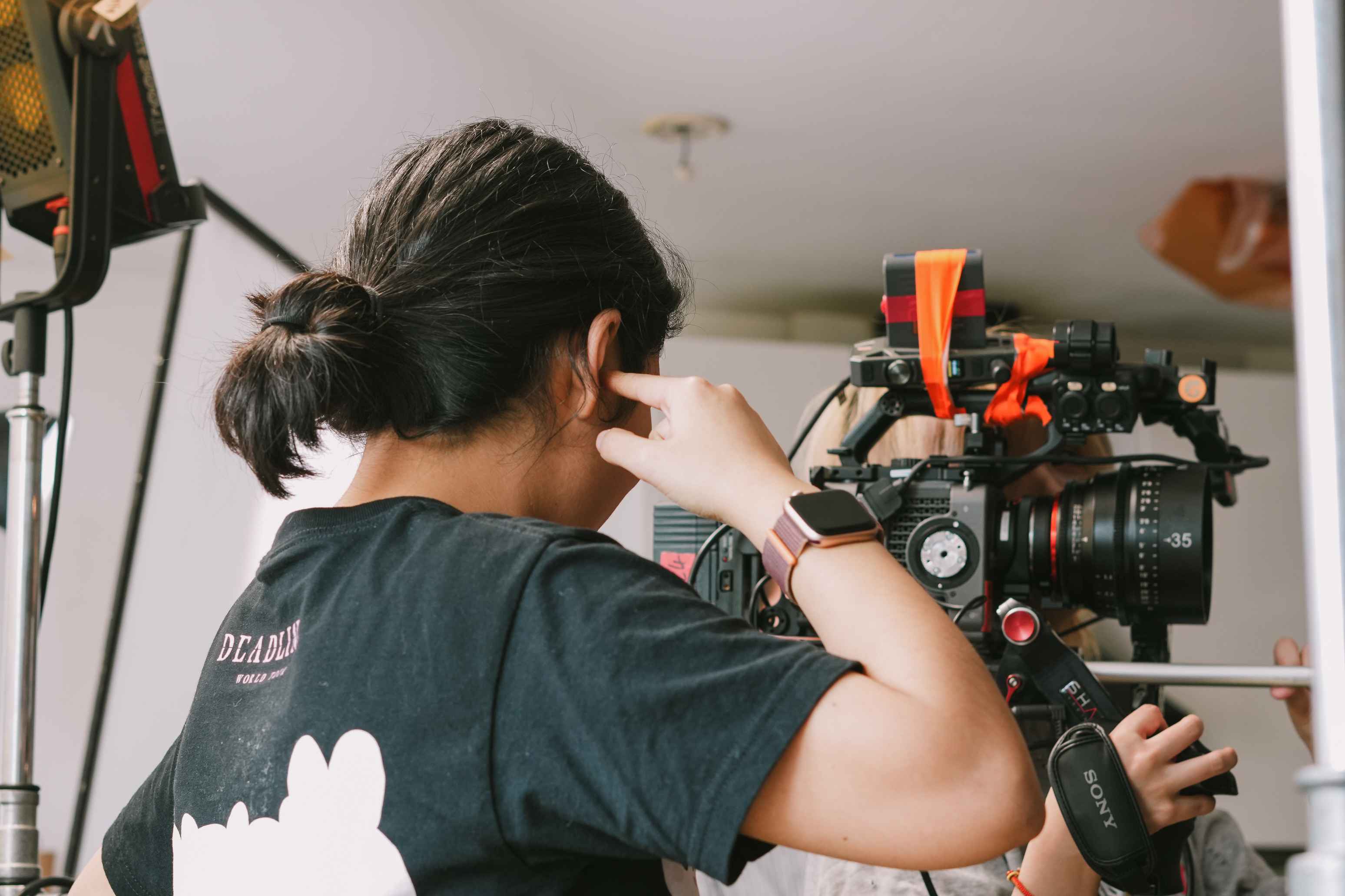 Cristina Caballero reviewing the camera setup