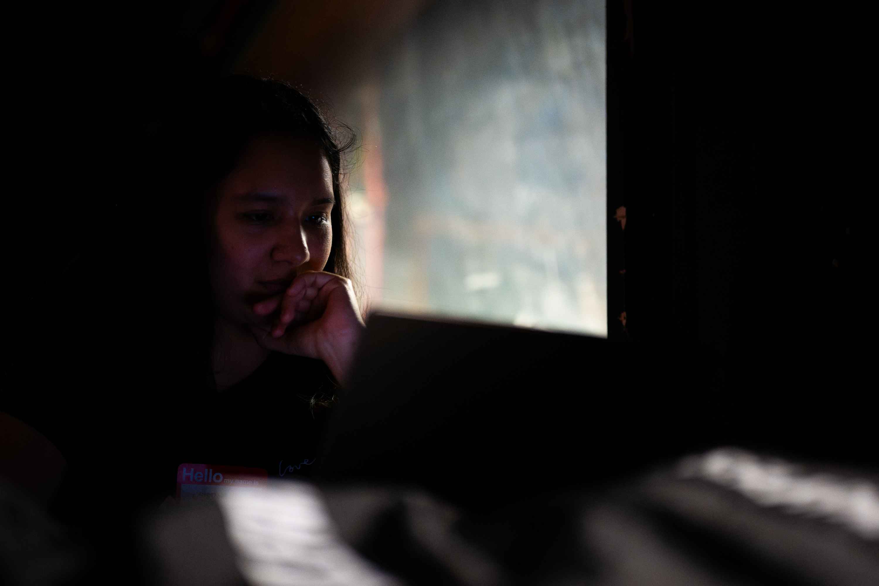 Cristina Caballero reviewing the scene from behind the camera